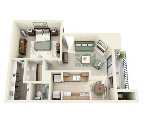 Floor plan for 1 bed, 1 bath, 680 sqft